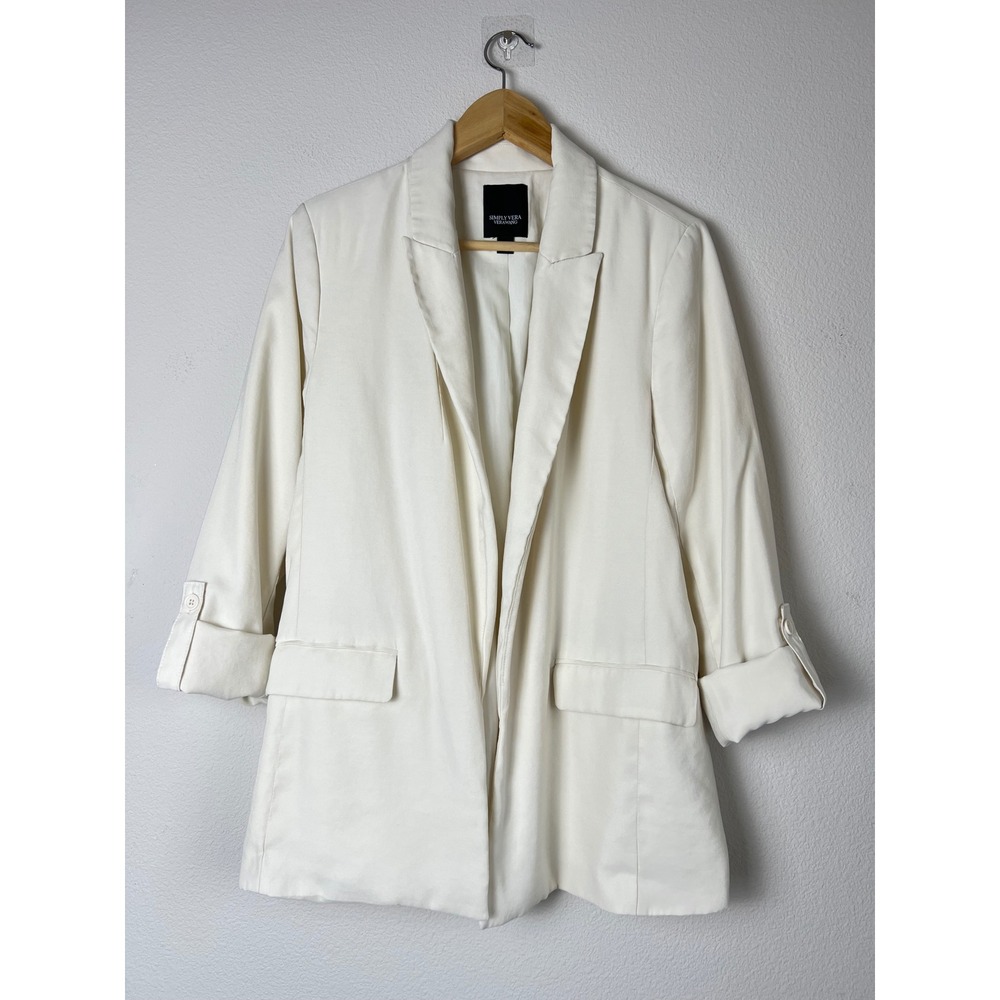 Simply Vera Wang Ivory Open Front Blazer Jacket Roll Tab Sleeve Sz L Old Money